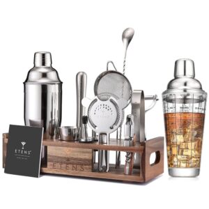 etens bartender kit with stand and glass cocktail shaker budnle, 14pc cocktail shaker set and clear martini shaker with measurement
