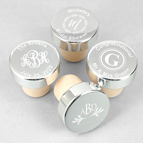 Monogram Wine Stoppers, Initial Wine Stopper Favors, Custom Wine Stoppers - Silver (Set of 12)