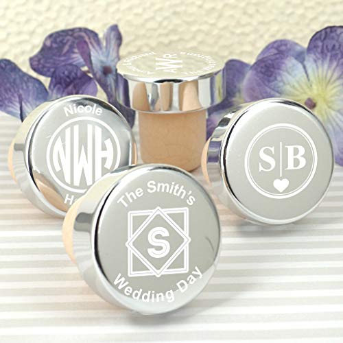 Monogram Wine Stoppers, Initial Wine Stopper Favors, Custom Wine Stoppers - Silver (Set of 12)