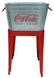 leigh country cp 98090 galvanized 42 qt. coca-cola wash tub stand, silver and red