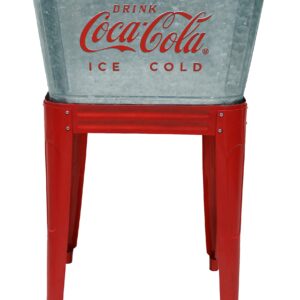 Leigh Country CP 98090 Galvanized 42 Qt. Coca-Cola Wash Tub Stand, Silver and Red