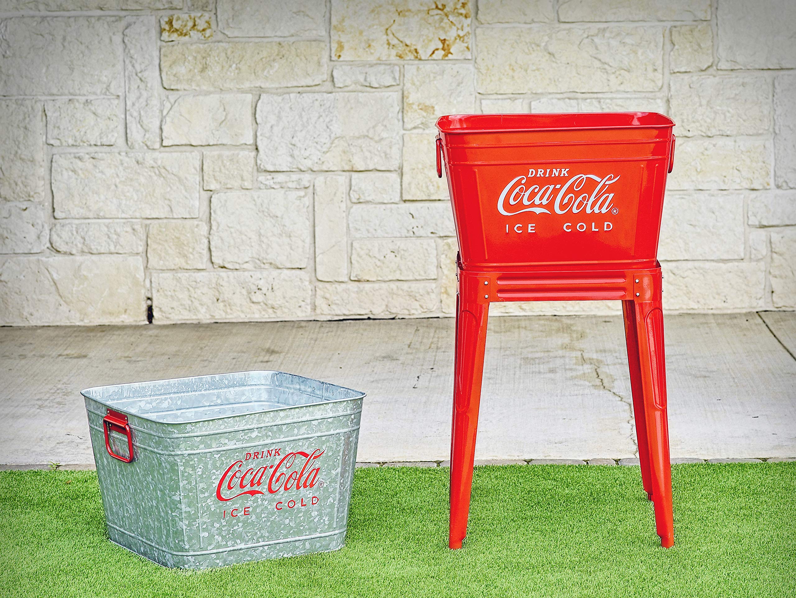 Leigh Country CP 98090 Galvanized 42 Qt. Coca-Cola Wash Tub Stand, Silver and Red