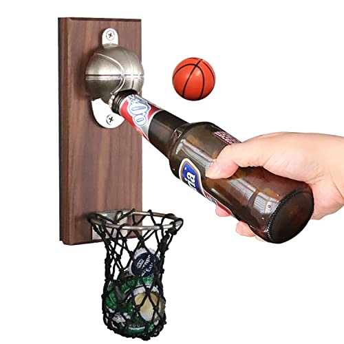 WeGang Magnetic Beer Bottle Opener, Retro Wall Mounted Bottle Opener with Cap Catcher Basketball, for Men, Women, Home Indoors, Outdoors, Bar, Party,Gift