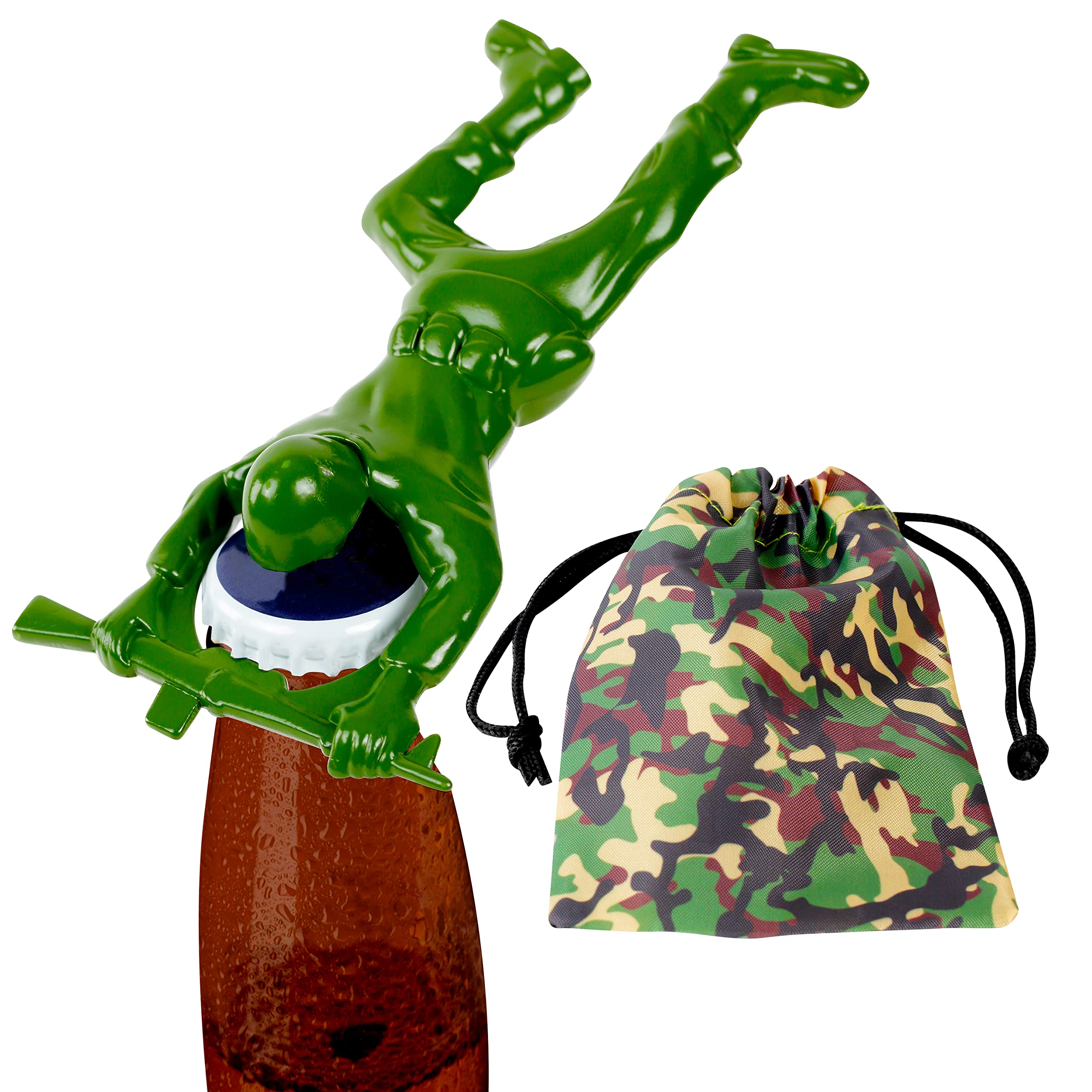 Army Man Bottle Opener. Includes Camouflage Draw String Gift Bag. Solid Die Cast Zinc Alloy Metal. Unique Gifts for Men by Qualitas Products