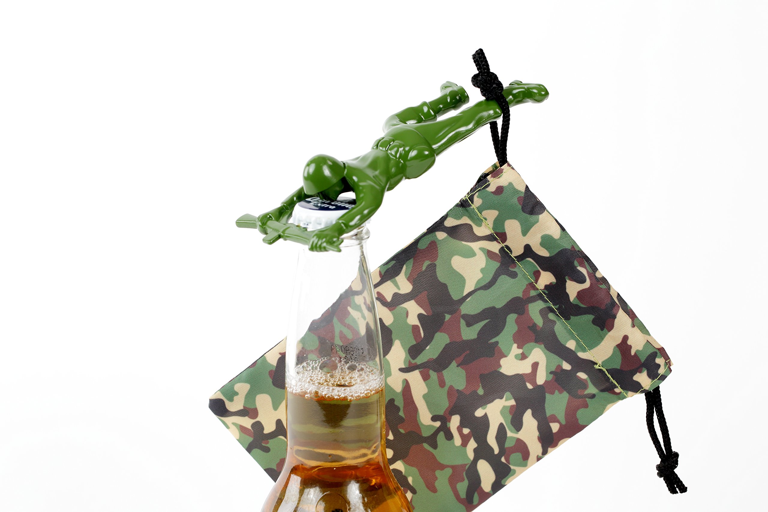 Army Man Bottle Opener. Includes Camouflage Draw String Gift Bag. Solid Die Cast Zinc Alloy Metal. Unique Gifts for Men by Qualitas Products