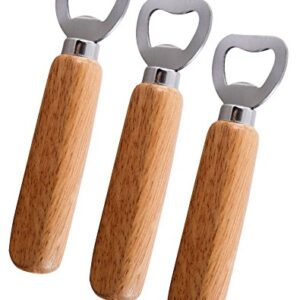 Mini Skater 3Pcs Wooden Handle Stainless Steel Beer Bottle Opener Engraved Smooth Rubber Wood Drinks Bottle Cap Opener For Home party Bar Bartenders