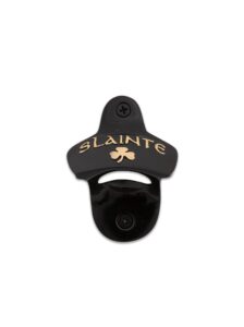 exclusively irish wall mounted bottle opener made of brass - irish caps remover for bar or kitchen(slainte shamrock), black/gold