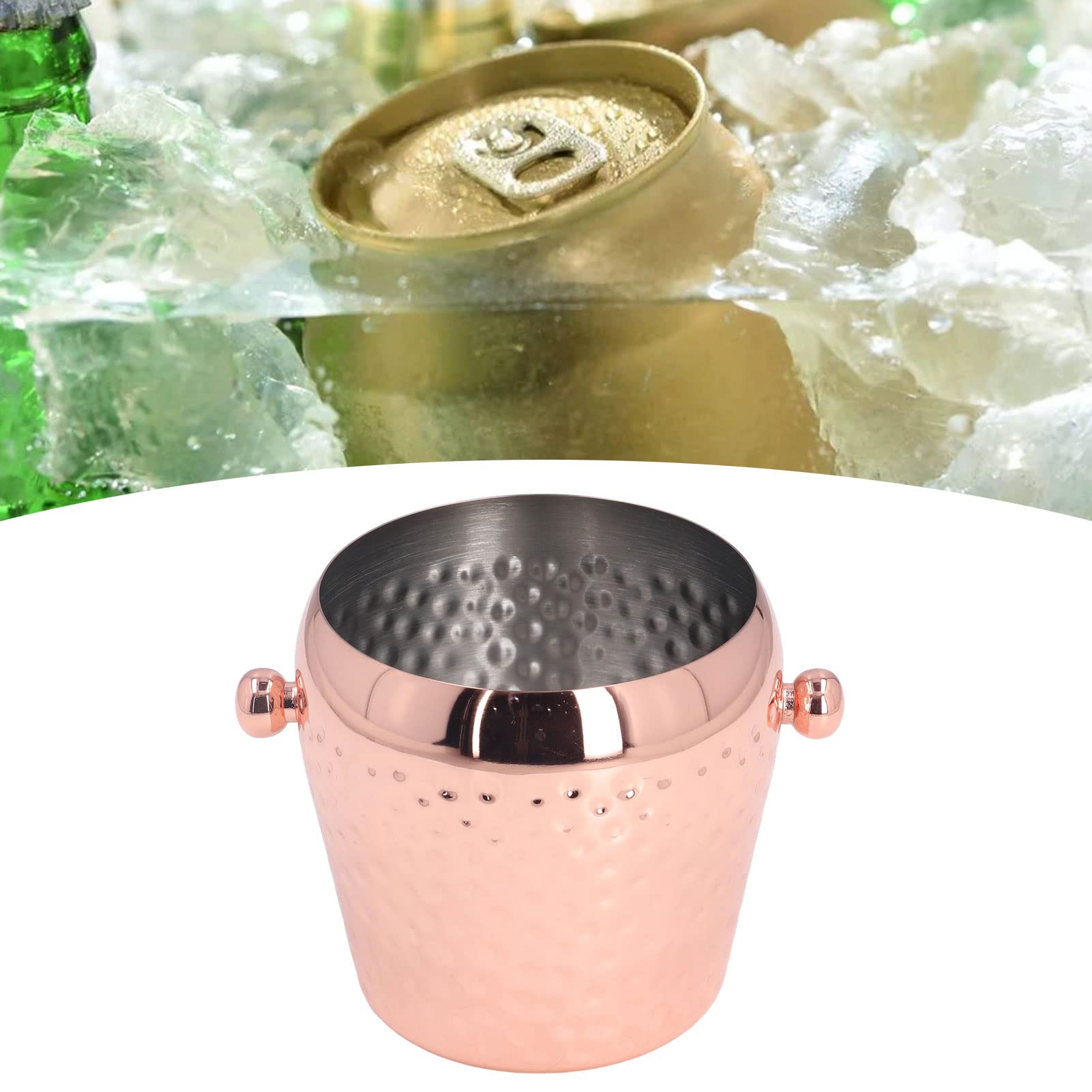 BuyWeek Ice Bucket, 1000ml Champagne Bucket 10.9 x 8.8 x 11.5cm Stainless Steel Wine Bucket Portable Beer Chiller Bucket for Bar Party Club(Rose Gold)
