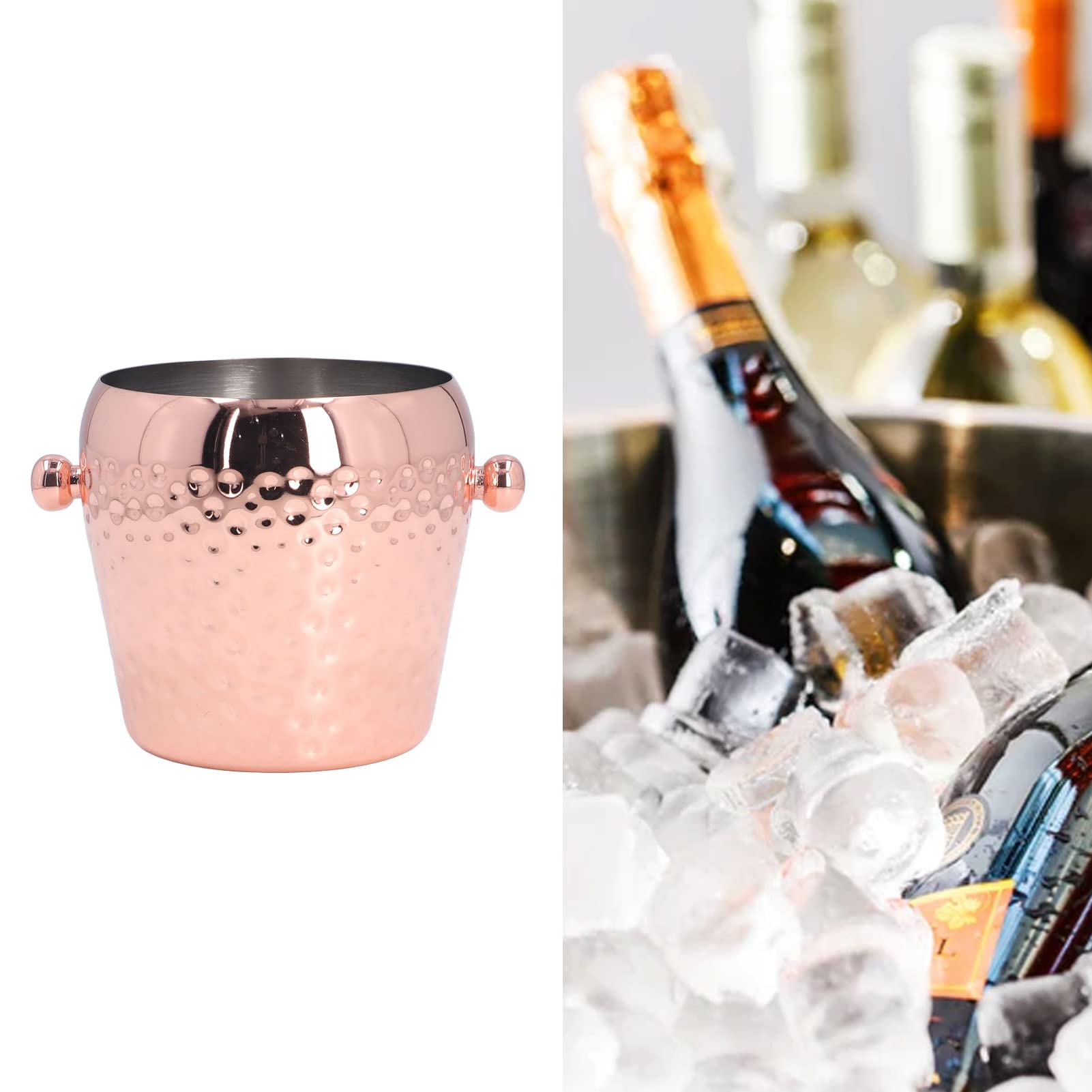 BuyWeek Ice Bucket, 1000ml Champagne Bucket 10.9 x 8.8 x 11.5cm Stainless Steel Wine Bucket Portable Beer Chiller Bucket for Bar Party Club(Rose Gold)