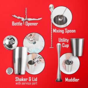 Maxam 24 Piece Bartender Set - Cocktail Shaker, Muddler, Liquor Mixing Kit, Bar Tools