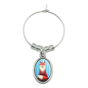 graphics & more fox on tree stump wine glass oval charm drink marker