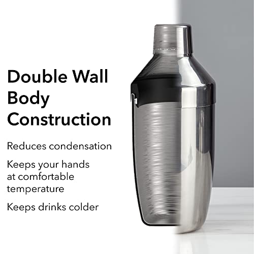 Arora 21oz Double Wall Stainless Steel Cocktail Shaker with insulated Design and Built-in Strainer，Margarita Mixer Drink Shaker for Bartending Home bar