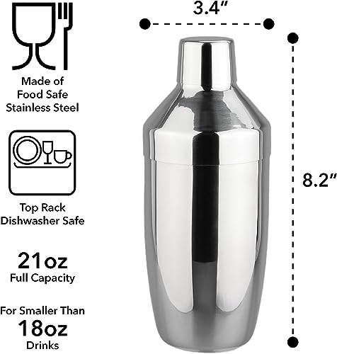 Arora 21oz Double Wall Stainless Steel Cocktail Shaker with insulated Design and Built-in Strainer，Margarita Mixer Drink Shaker for Bartending Home bar