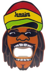 jamaica bottle opener souvenir fridge magnet with jamaican rasta man, 3-1/2 inch