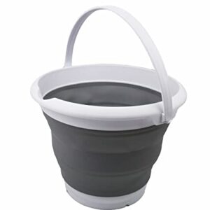 SAMMART 8.5L (2.2 Gallon) Collapsible Plastic Bucket - Foldable Round Tub - Portable Fishing Water Pail - Space Saving Outdoor Waterpot. Size 31cm Dia (White/Grey, 1)