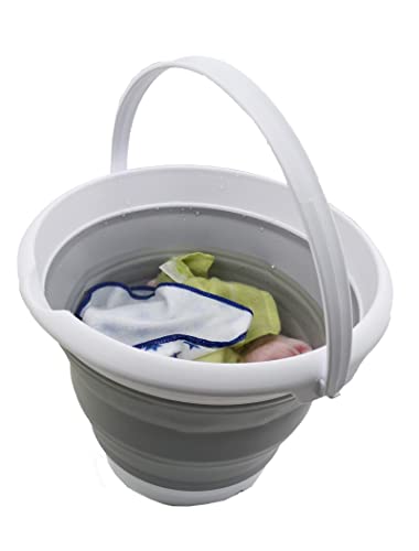 SAMMART 8.5L (2.2 Gallon) Collapsible Plastic Bucket - Foldable Round Tub - Portable Fishing Water Pail - Space Saving Outdoor Waterpot. Size 31cm Dia (White/Grey, 1)