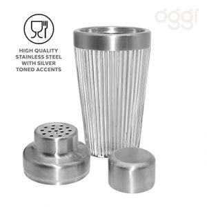 OGGI Vintage Ribbed Glass Cocktail Shaker- 16oz, Stainless Steel Top; Ideal Martini Shaker, Drink Shaker, Bartender Shaker; Make Great Bar Gifts, Cocktail Accessories and Bar Cart Accessories