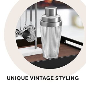 OGGI Vintage Ribbed Glass Cocktail Shaker- 16oz, Stainless Steel Top; Ideal Martini Shaker, Drink Shaker, Bartender Shaker; Make Great Bar Gifts, Cocktail Accessories and Bar Cart Accessories