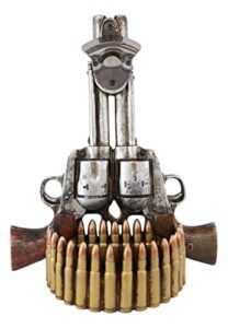ebros gift rustic western cowboy outlaw dual revolver pistols guns wall mounted bottle cap opener with bullet shells casings catcher basin wild west country themed decorative accent