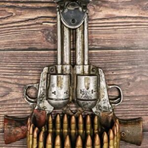 Ebros Gift Rustic Western Cowboy Outlaw Dual Revolver Pistols Guns Wall Mounted Bottle Cap Opener With Bullet Shells Casings Catcher Basin Wild West Country Themed Decorative Accent