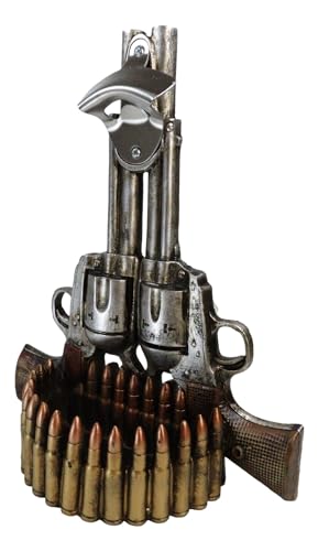 Ebros Gift Rustic Western Cowboy Outlaw Dual Revolver Pistols Guns Wall Mounted Bottle Cap Opener With Bullet Shells Casings Catcher Basin Wild West Country Themed Decorative Accent