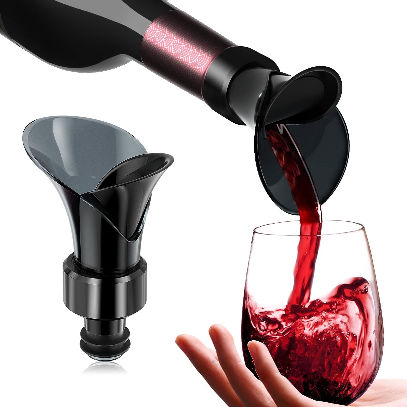 2 In 1 Red Wine Pourer&Stopper,Petal Red Wine Stopper,Flower Shape Pouring Decanter Silicone Wine Keep Fresh Seal Bottle Stopper,Champagne Sealed Bottle Cap Stopper Leak-proof