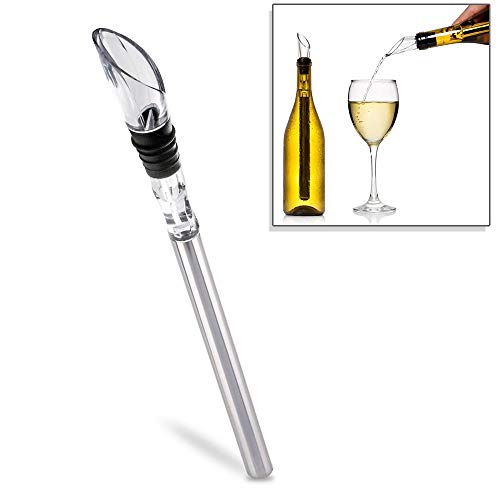 NutriChef PWCHLR10 Wine Bottle Chiller Rod-Stainless Steel Acrylic Beverage Chilling Aerating Pourer Metal Wand with Rubber Stopper, 0, White