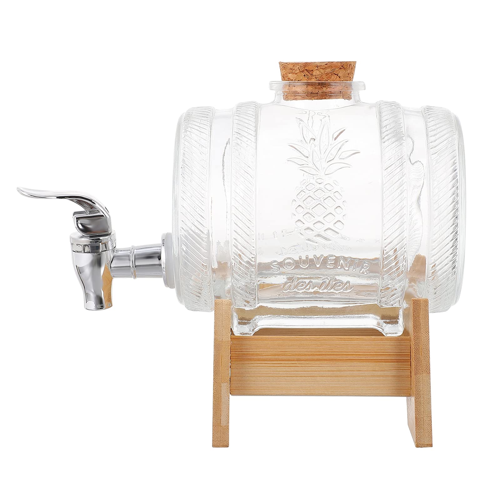 Hemoton Wine Barrel Vintage Glass Barrel Dispenser Wine Making Barrels with Bamboo Rack and Faucet for Whiskey Bourbon Tequila Beer Beverage