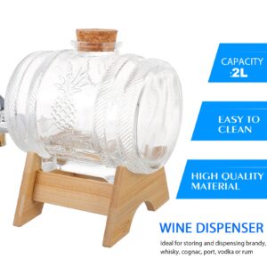 Hemoton Wine Barrel Vintage Glass Barrel Dispenser Wine Making Barrels with Bamboo Rack and Faucet for Whiskey Bourbon Tequila Beer Beverage