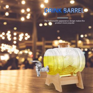 Hemoton Wine Barrel Vintage Glass Barrel Dispenser Wine Making Barrels with Bamboo Rack and Faucet for Whiskey Bourbon Tequila Beer Beverage