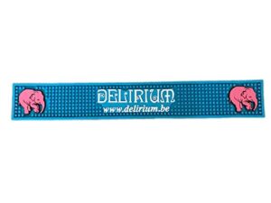 delirium tremens beer blue rubber bar rail mat with pink elephant logo