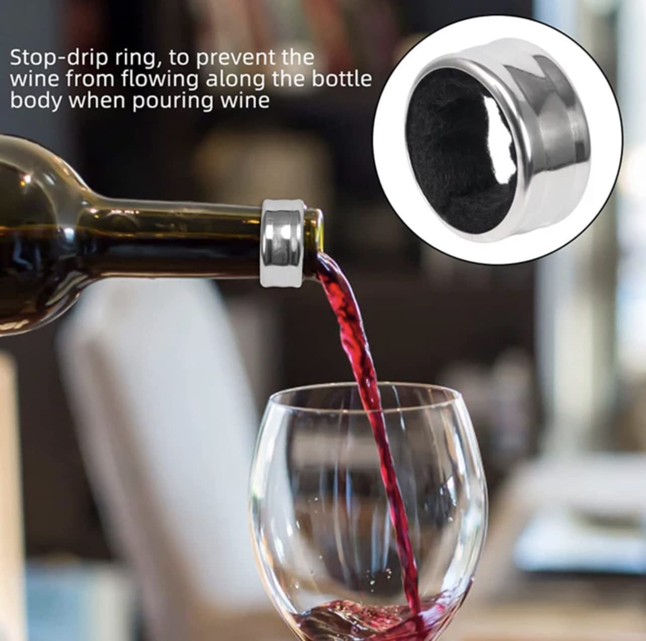 WICKS & WINE STAINLESS STEEL WINE ACCESSORY GIFT SET - BOTTLE OPENER, DRIP RING, BOTTLE STOPPER, WINE POURER