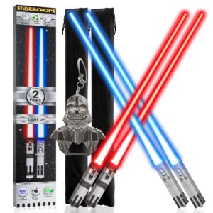 lightsaber chopsticks light up star wars led reusable red & blue 2 pairs free darth vader keychain bottle opener