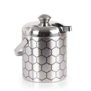 stainless steel ice bucket with ice molecule pattern | a fun way to keep your ice cold & frozen | includes set of ice tongs