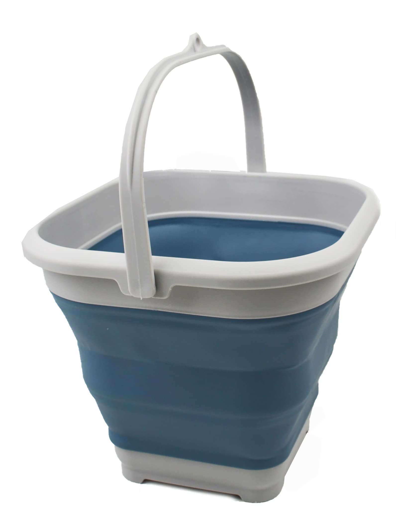 SAMMART 5.5L (1.4 Gallon) Collapsible Square Handy Bucket/Foldable SquareWater Pail/Portable Tub with Handle. (Grey/Steel Blue, 1)