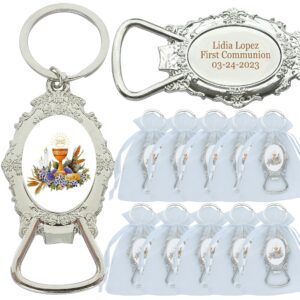 12 pcs personalized first communion favor engraved bottle opener keychain recuerdos para primera comunion niña niño customized