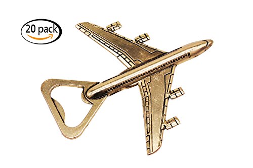 Youkwer 20 PCS Skeleton Airplane Bottle Opener with “OUR ADVENTURE BEGINS”Exquisite Packaging for Wedding Party Favors & Decorations (Dark Gold)