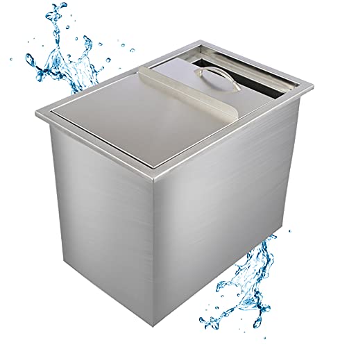 Drop in Ice Chest 18Lx12Wx14.5H Inch with Sliding Cover 304 Stainless Steel Drop in Cooler and Drop in Ice Bin for Cold Wine Beer