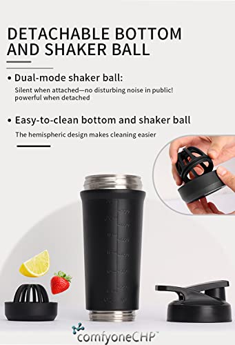 ComfyoneCHP Detachable Bottom Stainless Steel Water Bottle Cup Protein Mixing Shaker Tumbler Removal Ball and Bottom Easy Clean Leak-Proof Blender Cup 28oz (800ml) for Gym (Navy Blue)