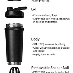 ComfyoneCHP Detachable Bottom Stainless Steel Water Bottle Cup Protein Mixing Shaker Tumbler Removal Ball and Bottom Easy Clean Leak-Proof Blender Cup 28oz (800ml) for Gym (Navy Blue)