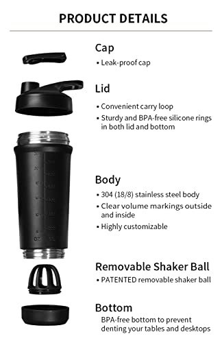 ComfyoneCHP Detachable Bottom Stainless Steel Water Bottle Cup Protein Mixing Shaker Tumbler Removal Ball and Bottom Easy Clean Leak-Proof Blender Cup 28oz (800ml) for Gym (Navy Blue)