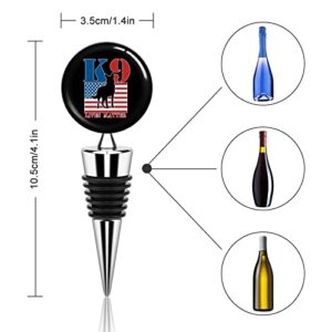 K9 Lives Matter Flags Wine Bottle Stopper Zinc Alloy Beverage Bottle Stoppers for Gifts Bar Holiday Party Wedding