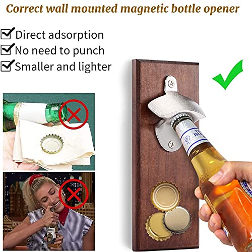 Beer Bottle Opener With Strong Magnet, Used on Refrigerator or Metal Surface, Convenient for One-handed Operation, Open Bottles, Collect Bottle Caps, Brown, 7.87*3.14*0.15