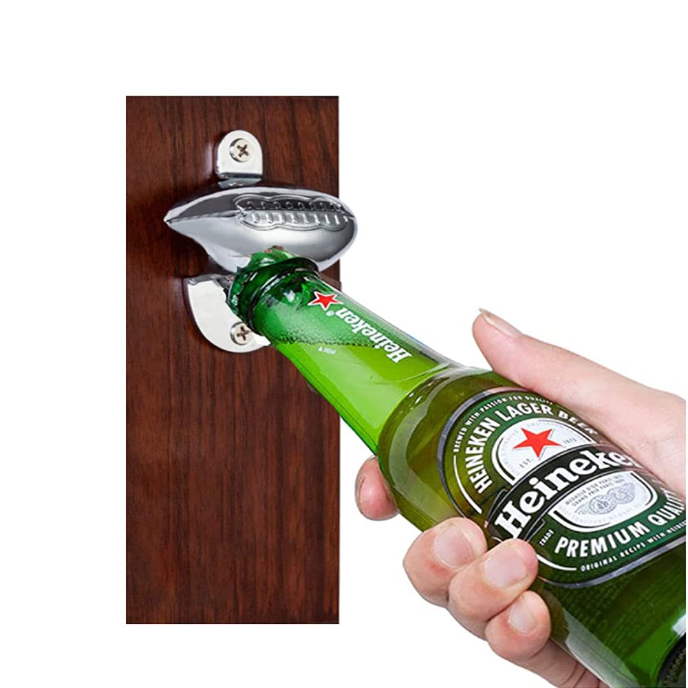 LZB Wall Mounted Bottle Opener Rugby Fan Gifts for Rugby Fans Beer Coke Opener Matt Silver 4 Packs