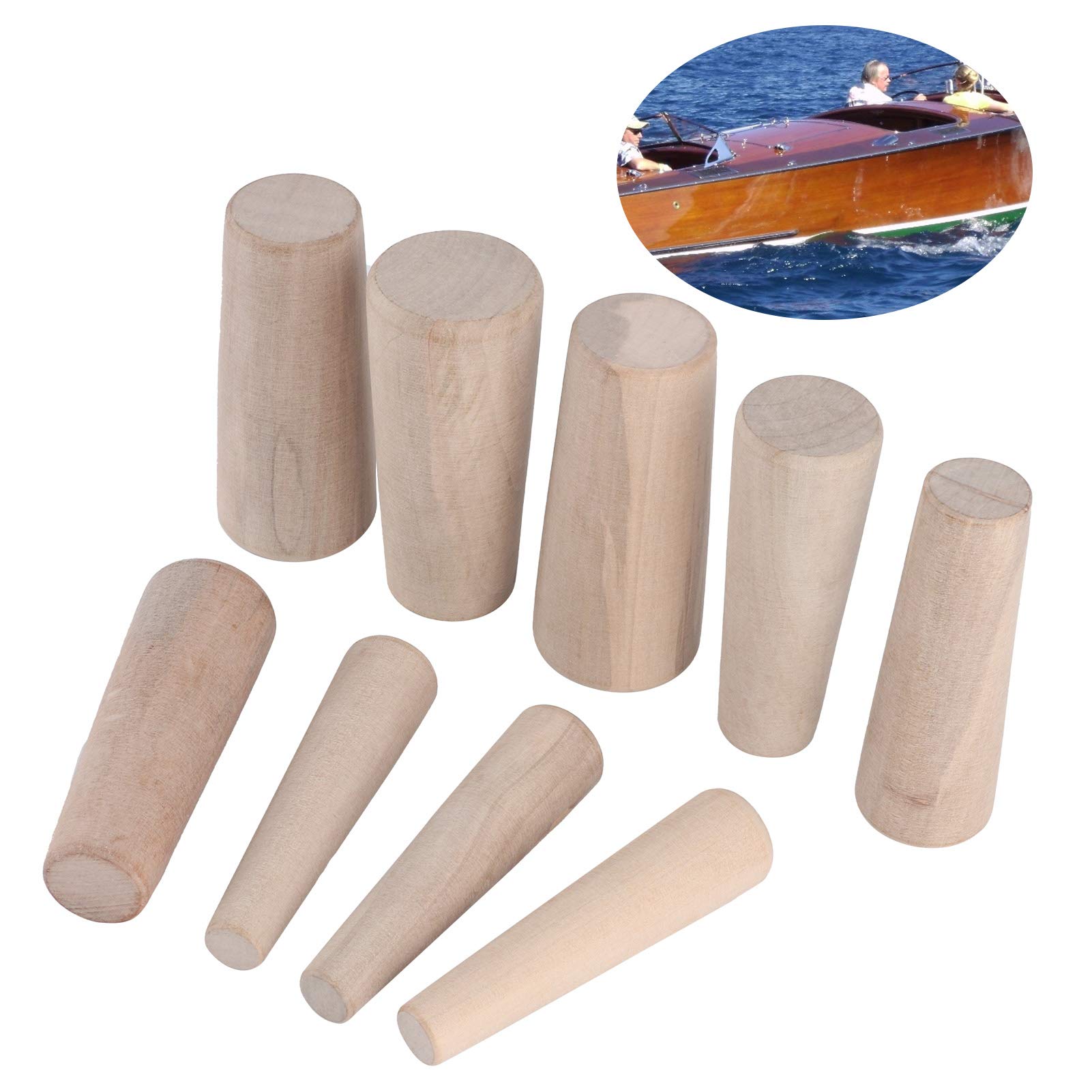 KIMISS Marine Boat Tapered Conical Thru-Hull Soft Wood Plugs, 9pcs Safety Wooden Plug Stops Emergency Leaks Accessory for Marine Boat Yacht Sailing Fishing