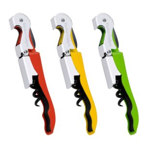 wine opener waiters corkscrew by kitchen gadgets - 3 pack - 3in1 multitool: double hinged corkscrew + foil cutter knife + cap opener - easy one hand operation - professional durable metal design