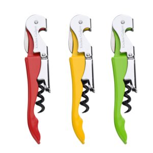 Wine Opener Waiters Corkscrew by Kitchen Gadgets - 3 Pack - 3in1 Multitool: Double Hinged Corkscrew + Foil Cutter Knife + Cap Opener - Easy One Hand Operation - Professional Durable Metal Design