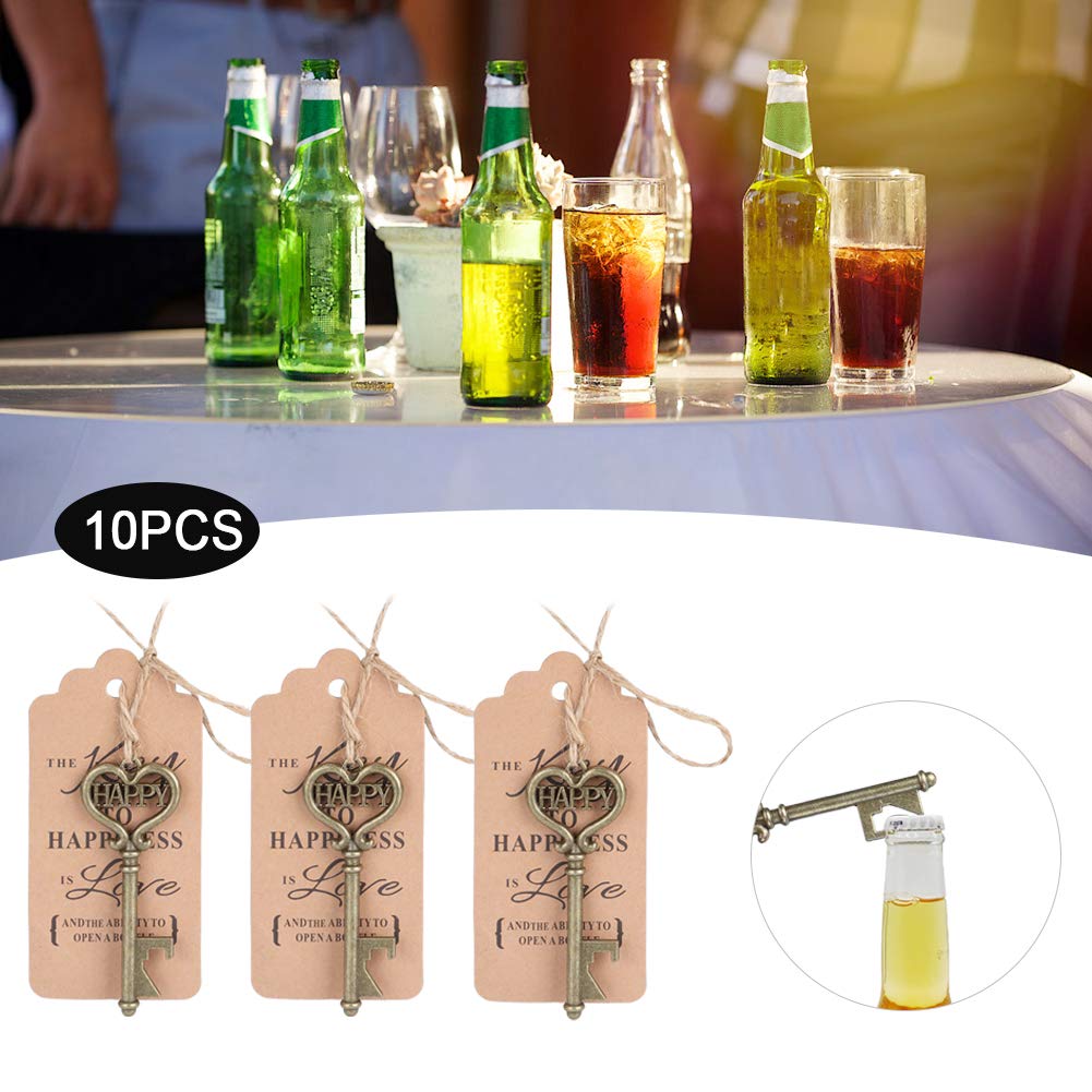 Bottle Opener, 10pcs Vintage Key Bottle Opener Beer Cap Opener with Tag Card for Guest Gift Birthdays Wedding Party Favors