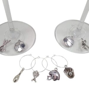 Palm City Products Sports Themed Wine Charms - 8 Piece Wine Charm Set - Great Gift for Sports Fans