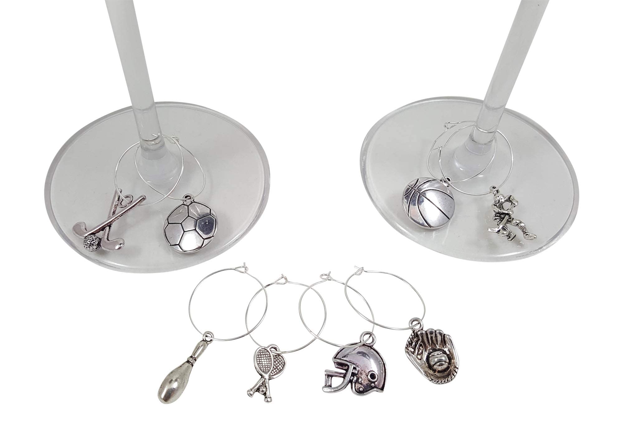 Palm City Products Sports Themed Wine Charms - 8 Piece Wine Charm Set - Great Gift for Sports Fans